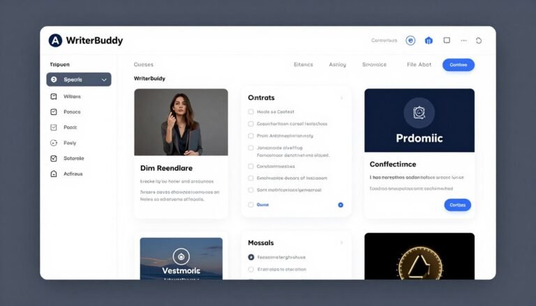 WriterBuddy AI writing assistant interface showing content generation features and template selection
