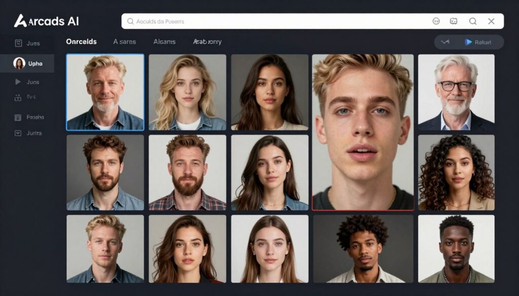 Arcads AI showing diverse AI actors in video ad production