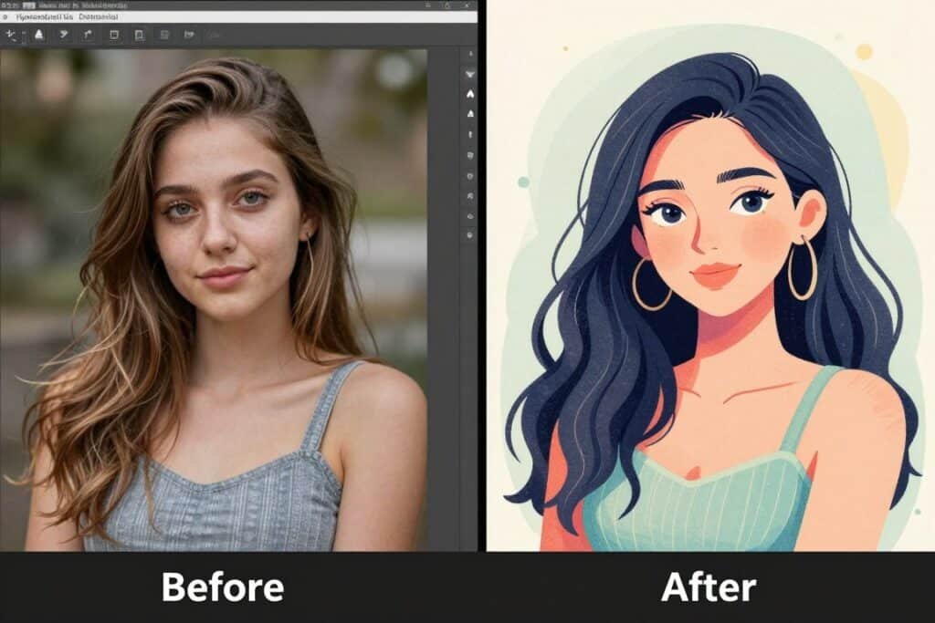 Before and after comparison showing Hypernatural style transformation