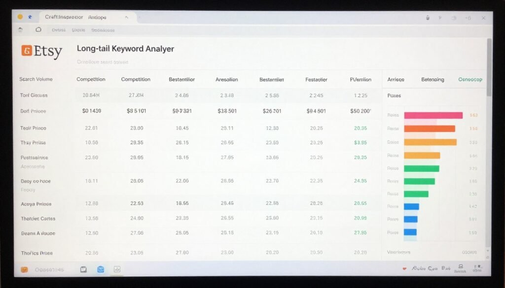 CraftInspector Etsy keyword analyzer showing long-tail keywords CraftInspector Etsy keyword analyzer showing long-tail keywords