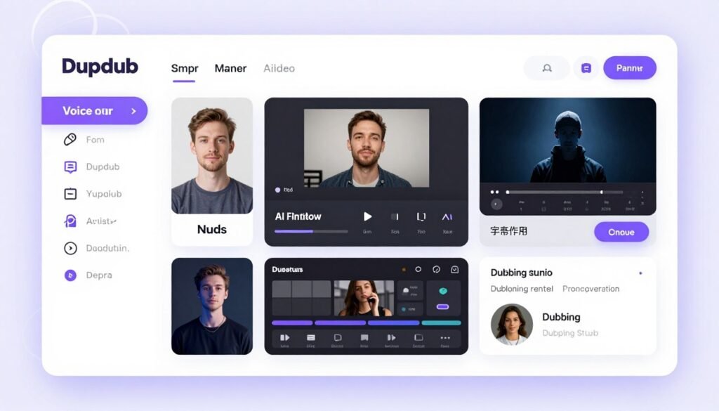 Dupdub AI content creation suite showing voice video and dubbing features
