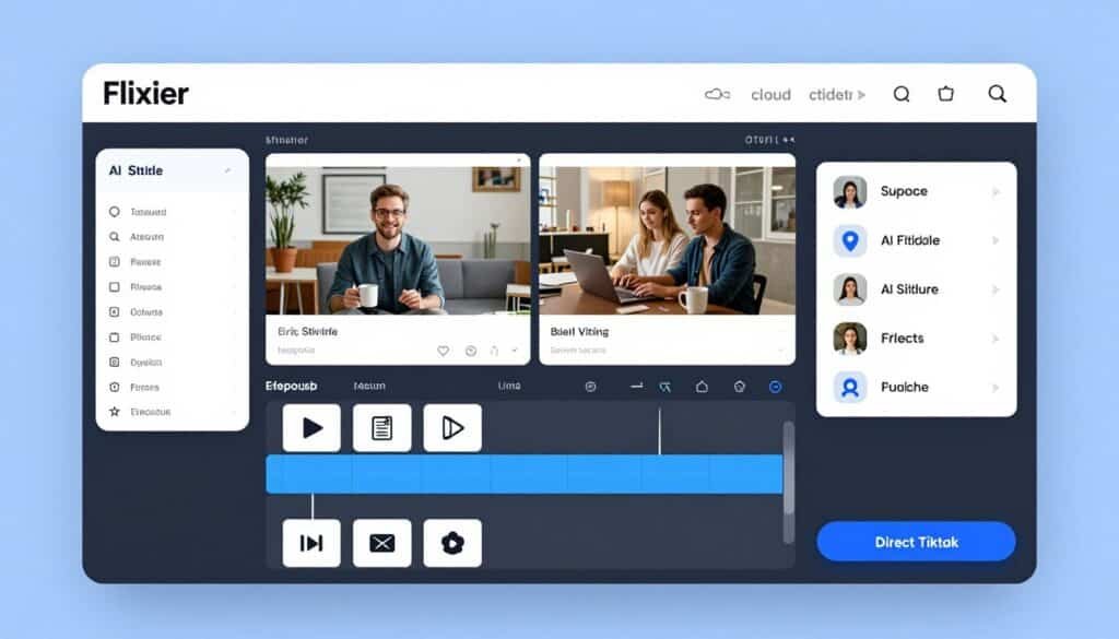Flixier browser-based video editor interface with TikTok timeline
