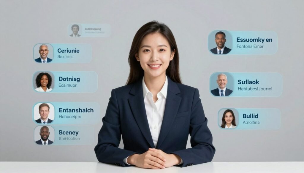 HeyGen AI avatar speaking in video with multiple language subtitle options
