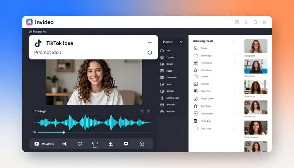 InVideo AI interface showing text prompt being converted into TikTok video