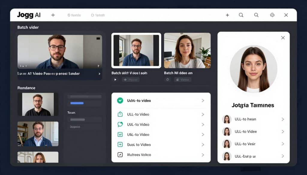 Jogg AI showing batch video creation and custom avatar training interface