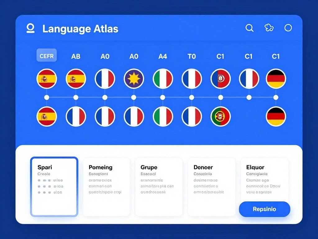 Language Atlas CEFR level progression dashboard with structured lesson path