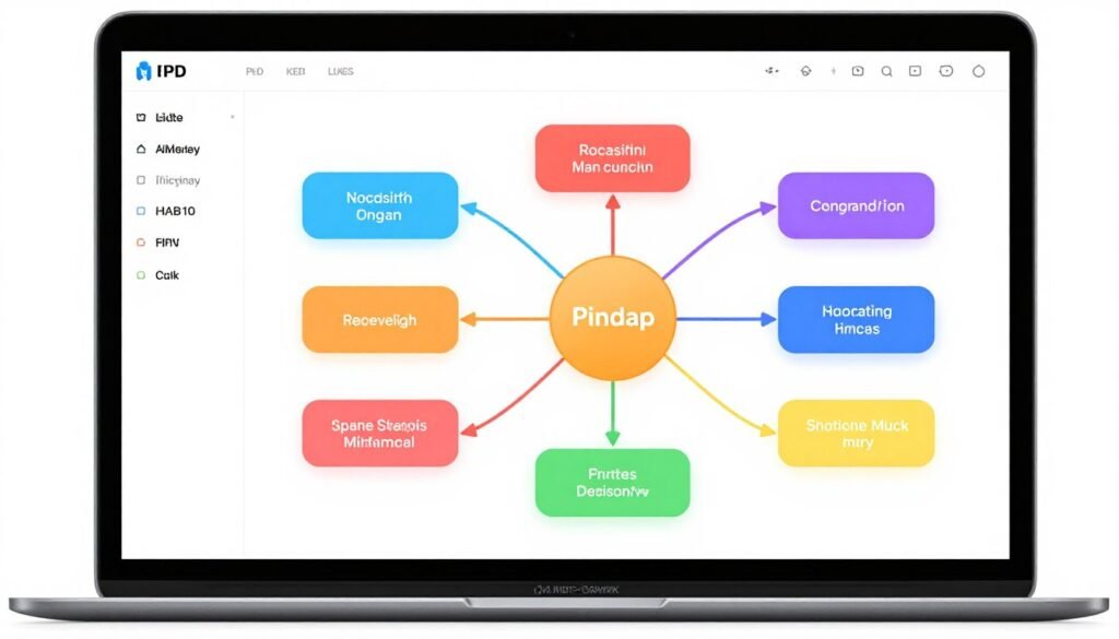 Mindmap AI interface showing colorful mind map generated from PDF document with branching concepts Mindmap AI interface showing colorful mind map generated from PDF document with branching concepts