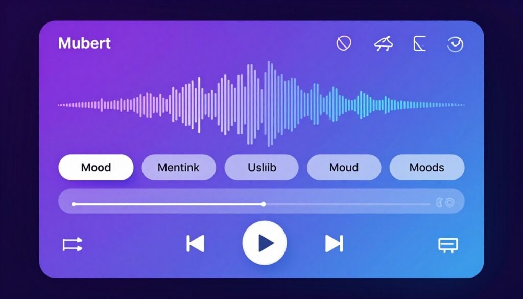 Mubert interface showing infinite music stream generation Mubert interface showing infinite music stream generation