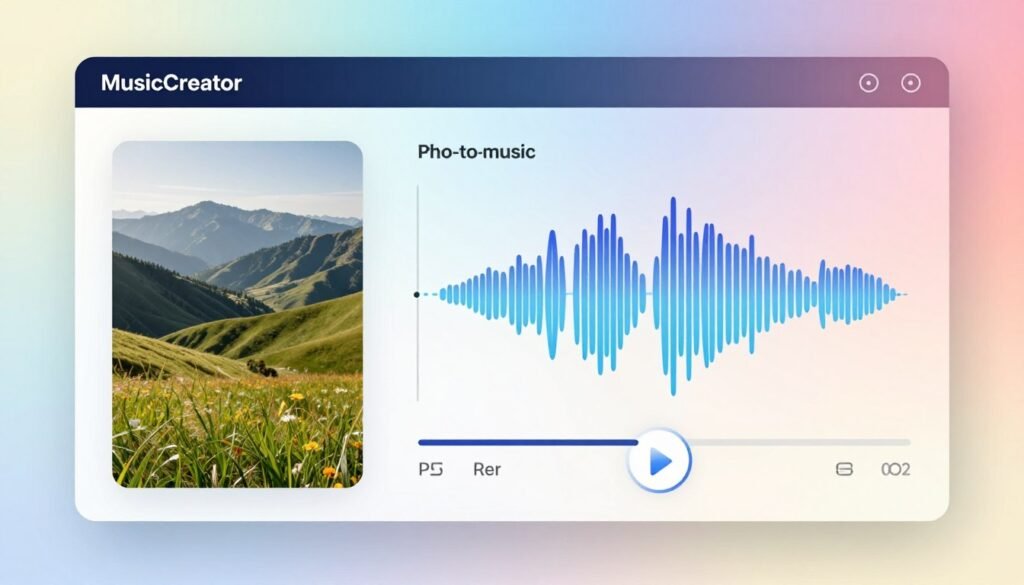 MusicCreator AI showing photo-to-music transformation feature MusicCreator AI showing photo-to-music transformation feature