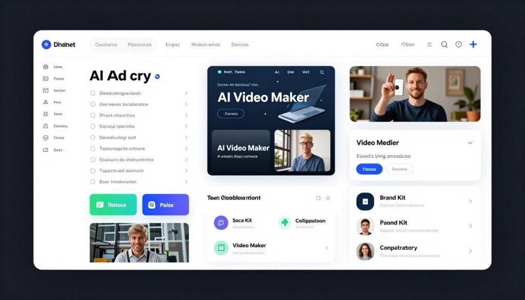 Simplified all-in-one platform showing ad copy, design, and video tools