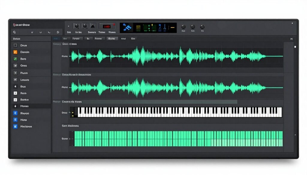 Soundraw stem export interface showing separated instrument tracks Soundraw stem export interface showing separated instrument tracks
