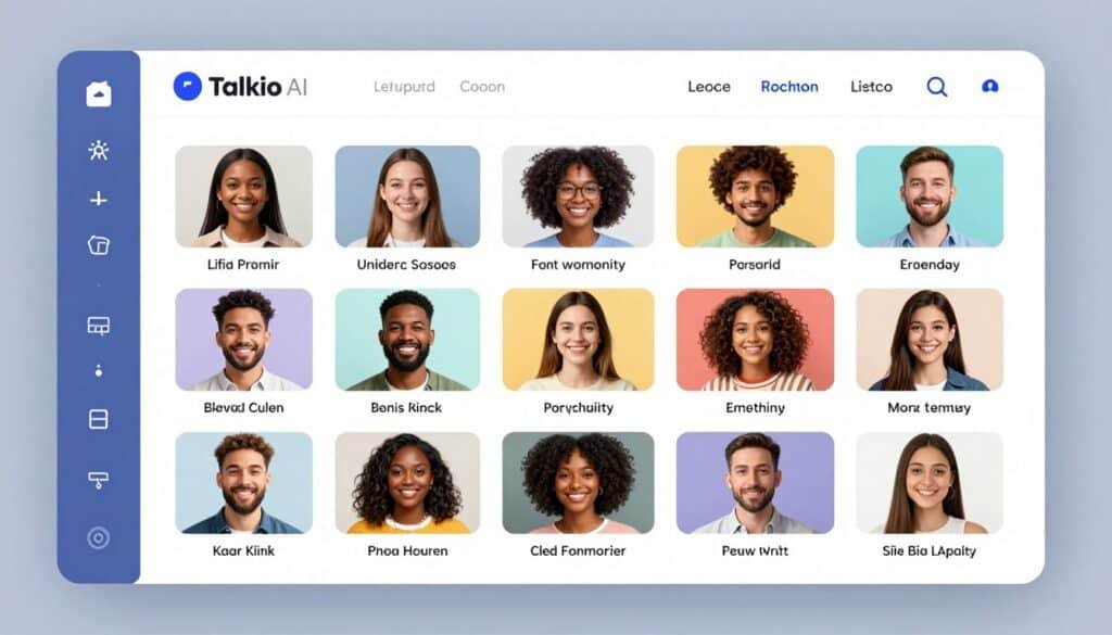 Talkio AI interface showing multiple AI tutor avatars with different cultural backgrounds