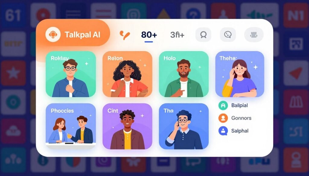 Talkpal AI showing multiple practice modes including roleplay and debate features