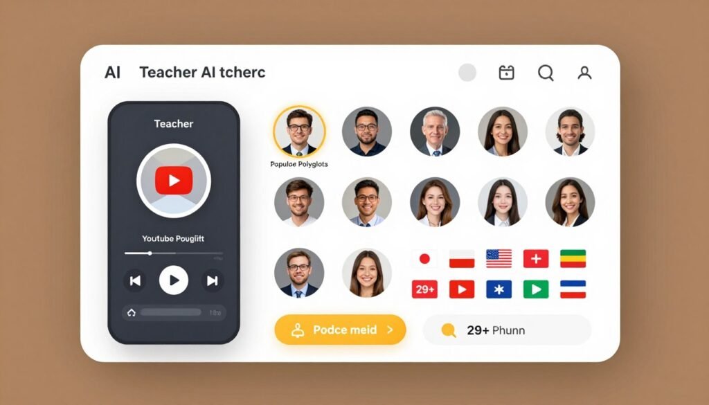 Teacher AI interface showing AI clones of popular YouTube polyglot teachers