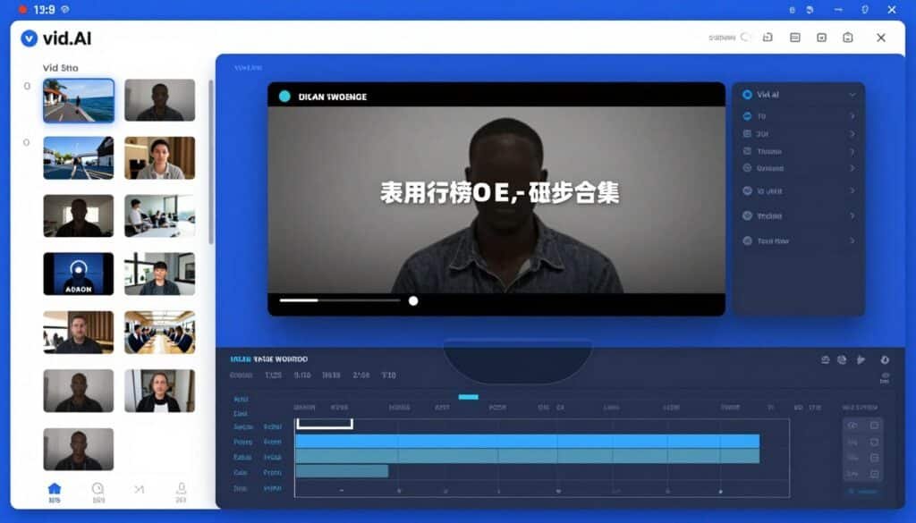 Vid.AI interface showing faceless video creation with stock footage library