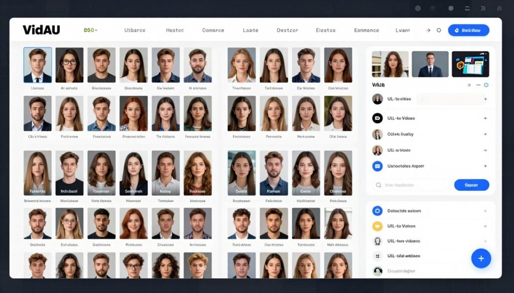 VidAU showing 860+ AI avatars and bulk video generation features