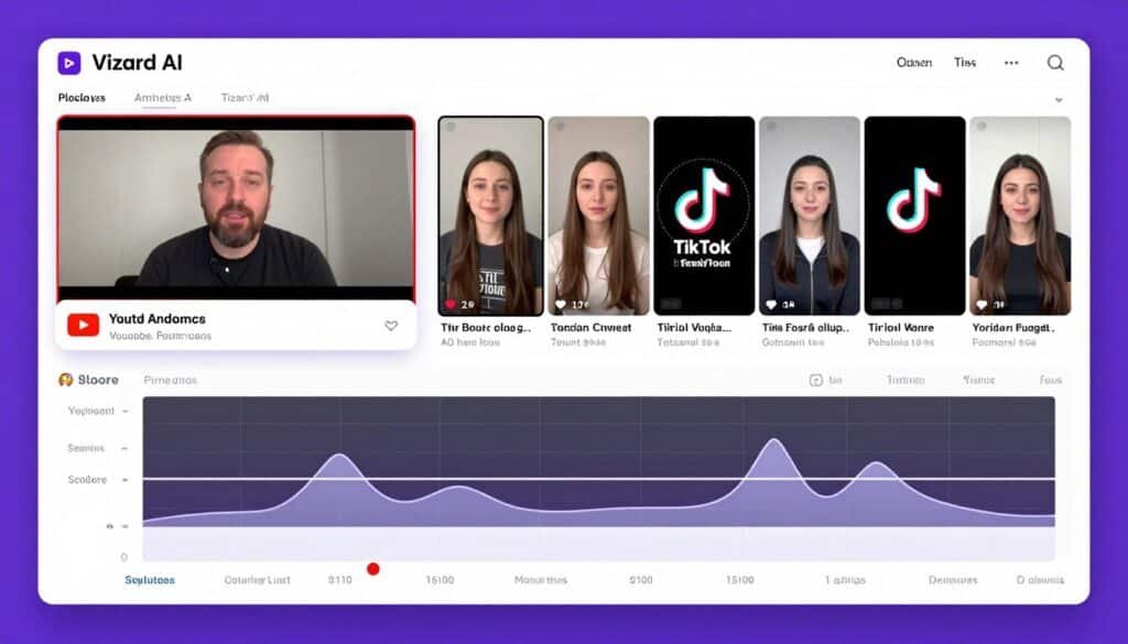 Vizard AI interface showing one YouTube video split into multiple TikTok clips