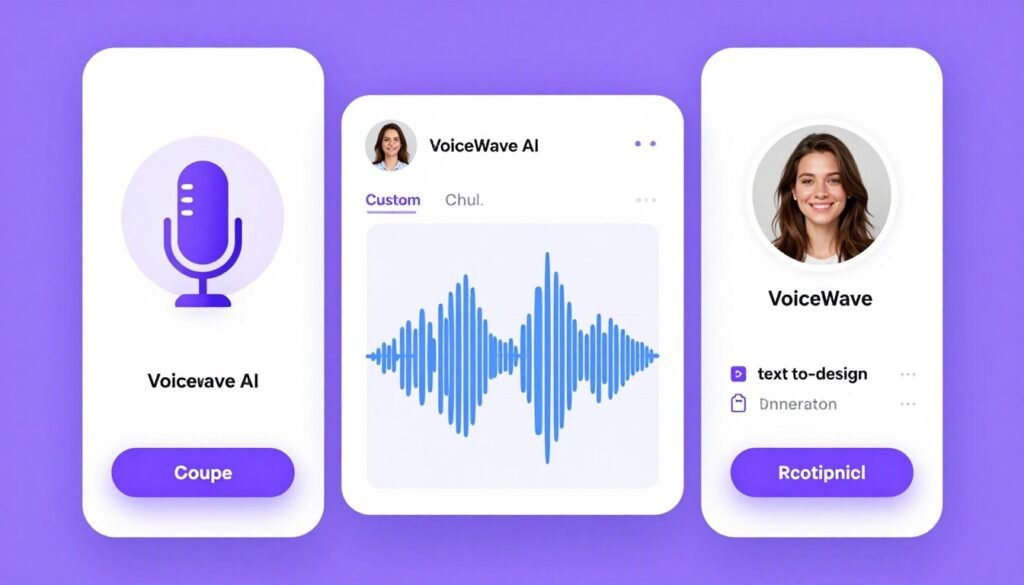 VoiceWave AI voice cloning interface with waveform and custom voice creation