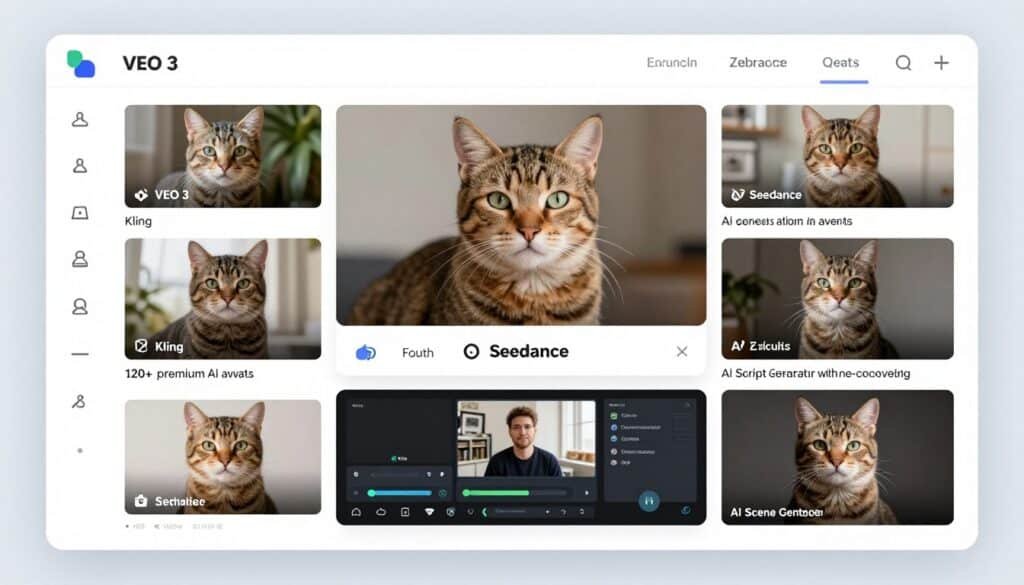 Zebracat showing multi-model video engine and AI script generator