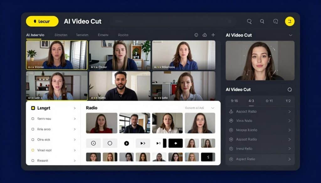 AI Video Cut platform showing long video being transformed into viral short clips
