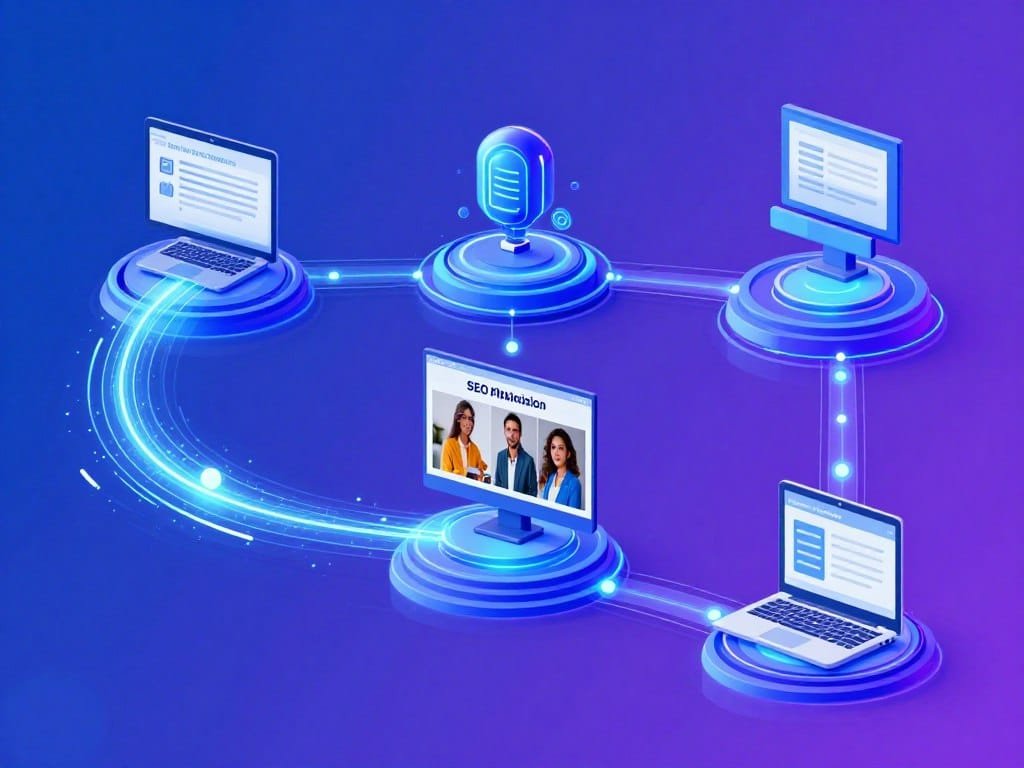 Automated content workflow showing AI processing multiple content stages simultaneously