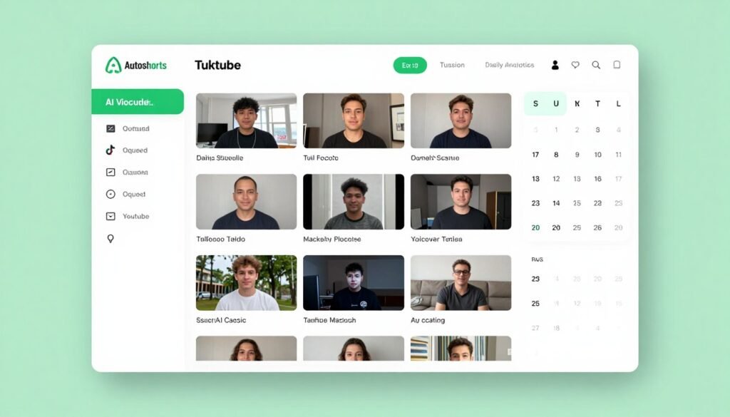 Autoshorts AI automated posting dashboard showing scheduled faceless videos