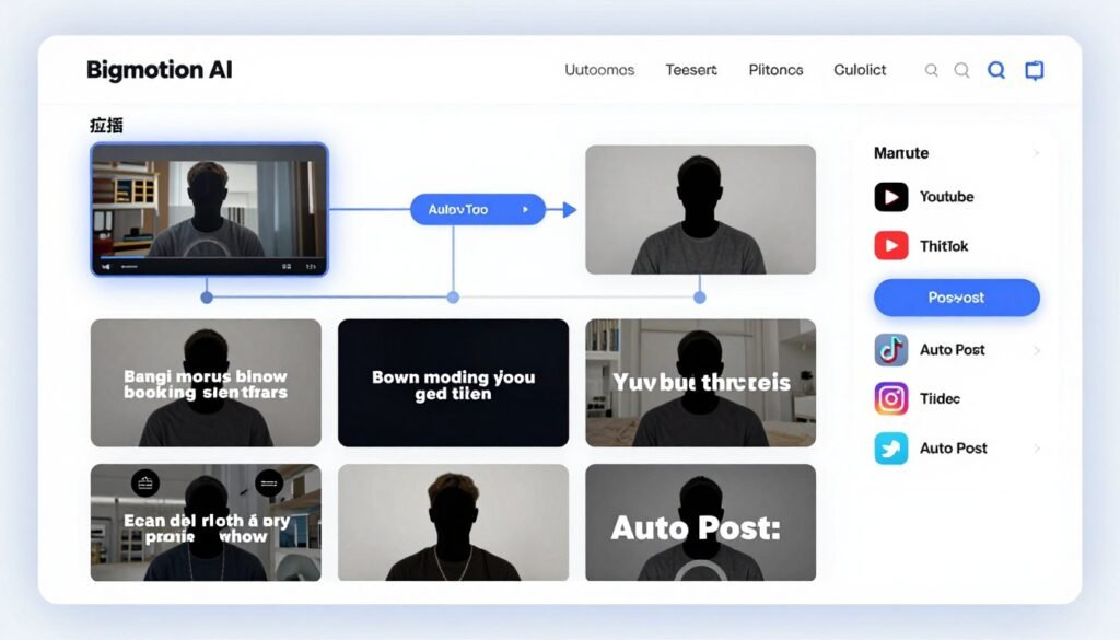 Bigmotion AI showing faceless video automation workflow