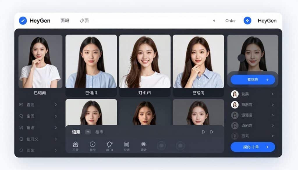 HeyGen AI avatar video platform interface showing realistic digital avatars