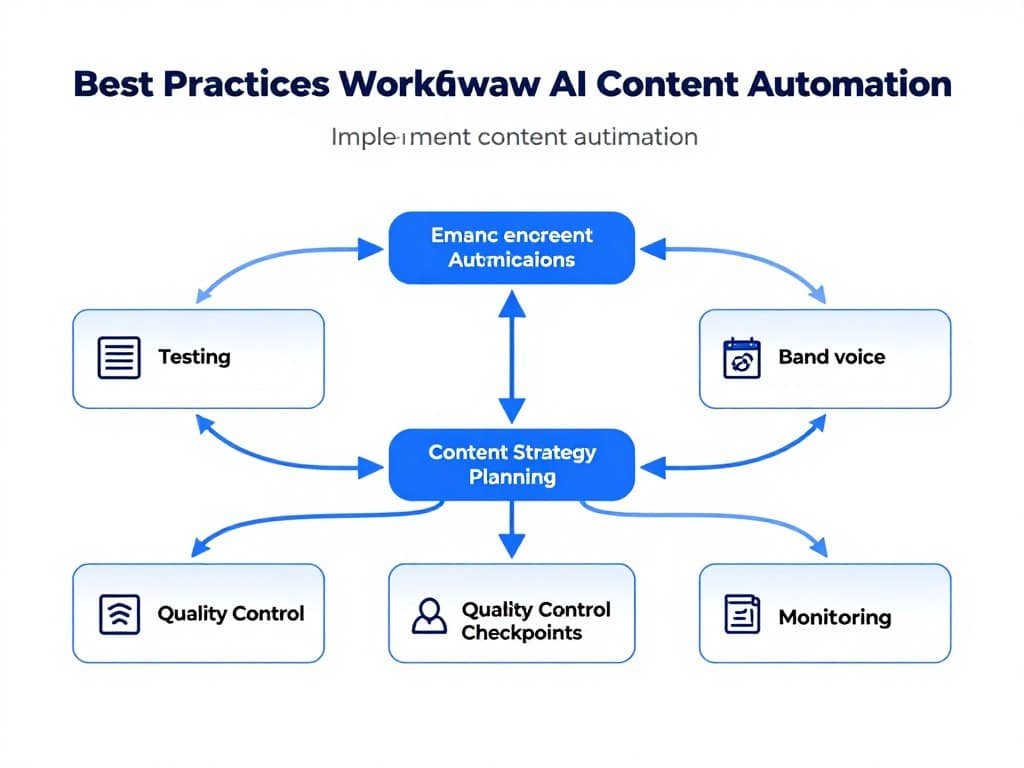 Professional workflow diagram showing best practices for AI content automation implementation