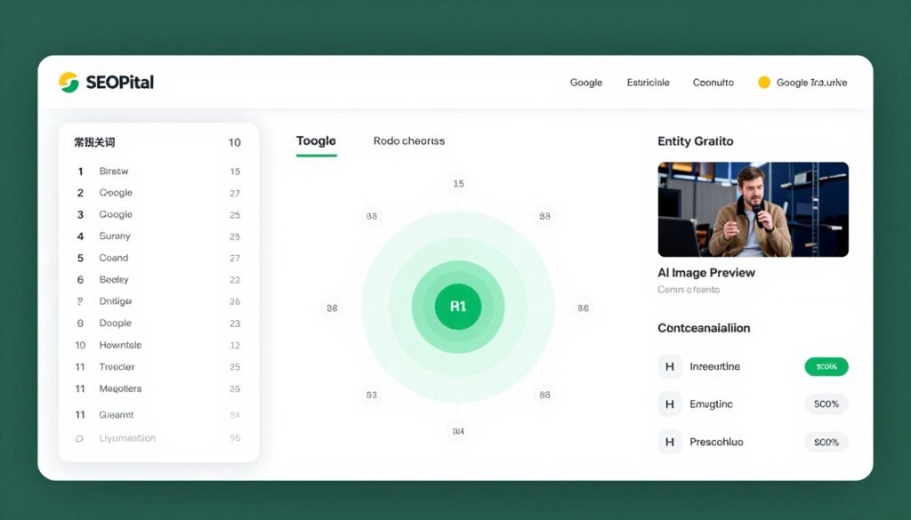 SEOPital SERP analysis dashboard showing semantic keyword extraction from top 10 results