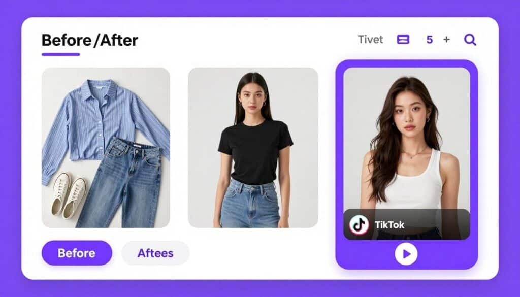Sellerpic AI interface showing fashion model swap feature and video generation tools Sellerpic AI interface showing fashion model swap feature and video generation tools