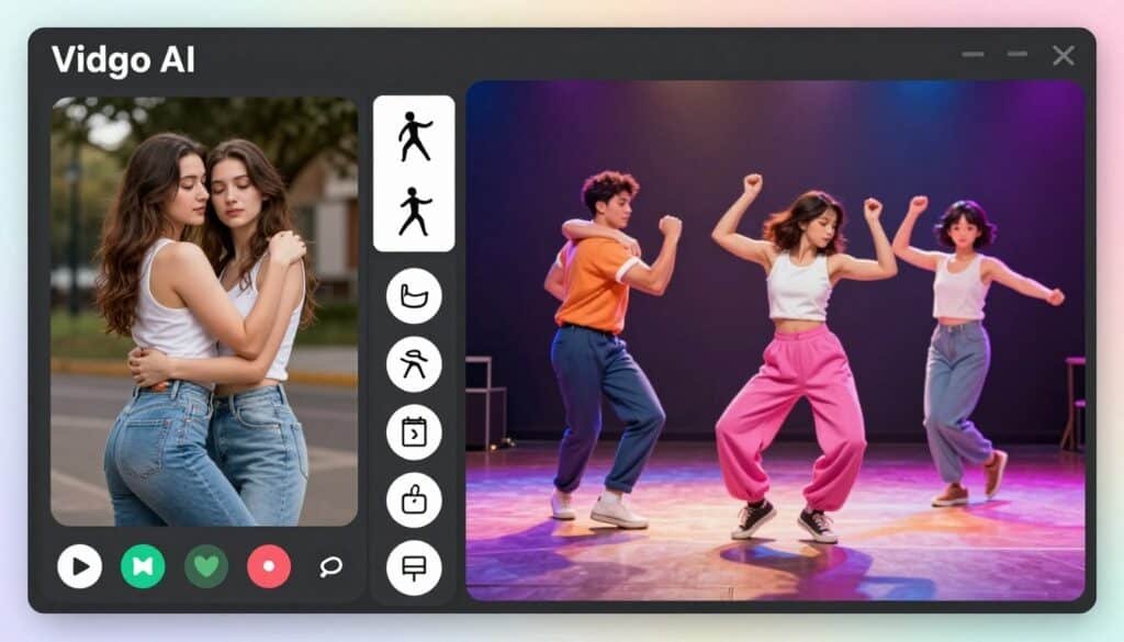 Vidgo AI showing special video effects like AI dance and hug