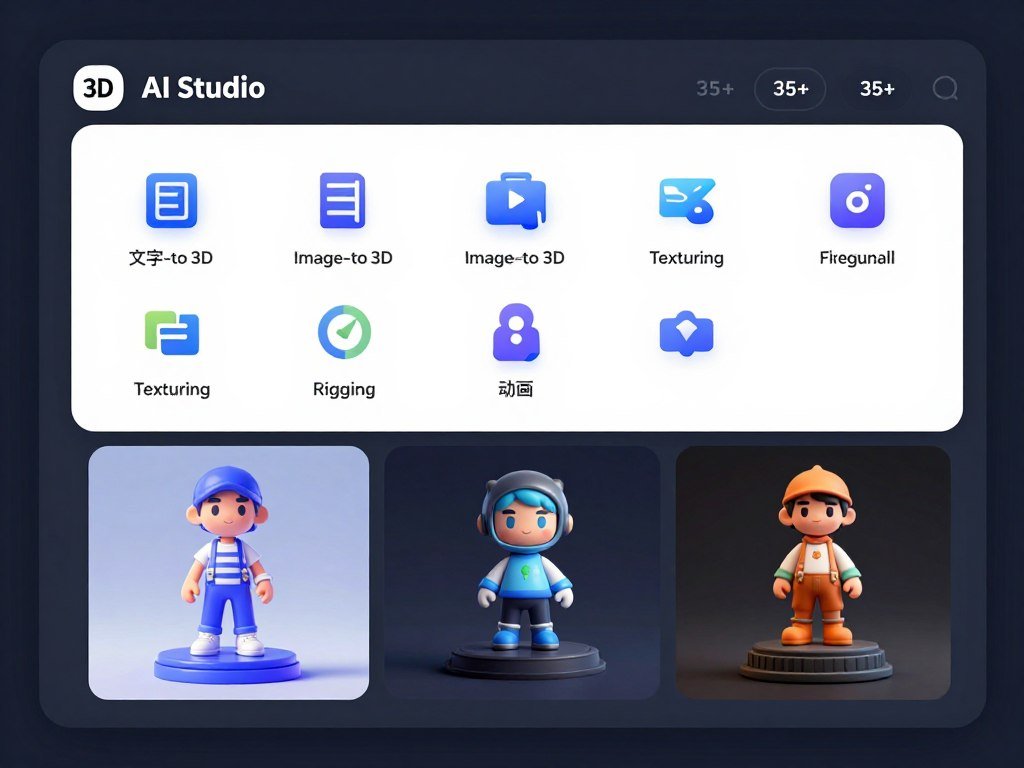 3D AI Studio comprehensive toolset interface with multiple AI generation options