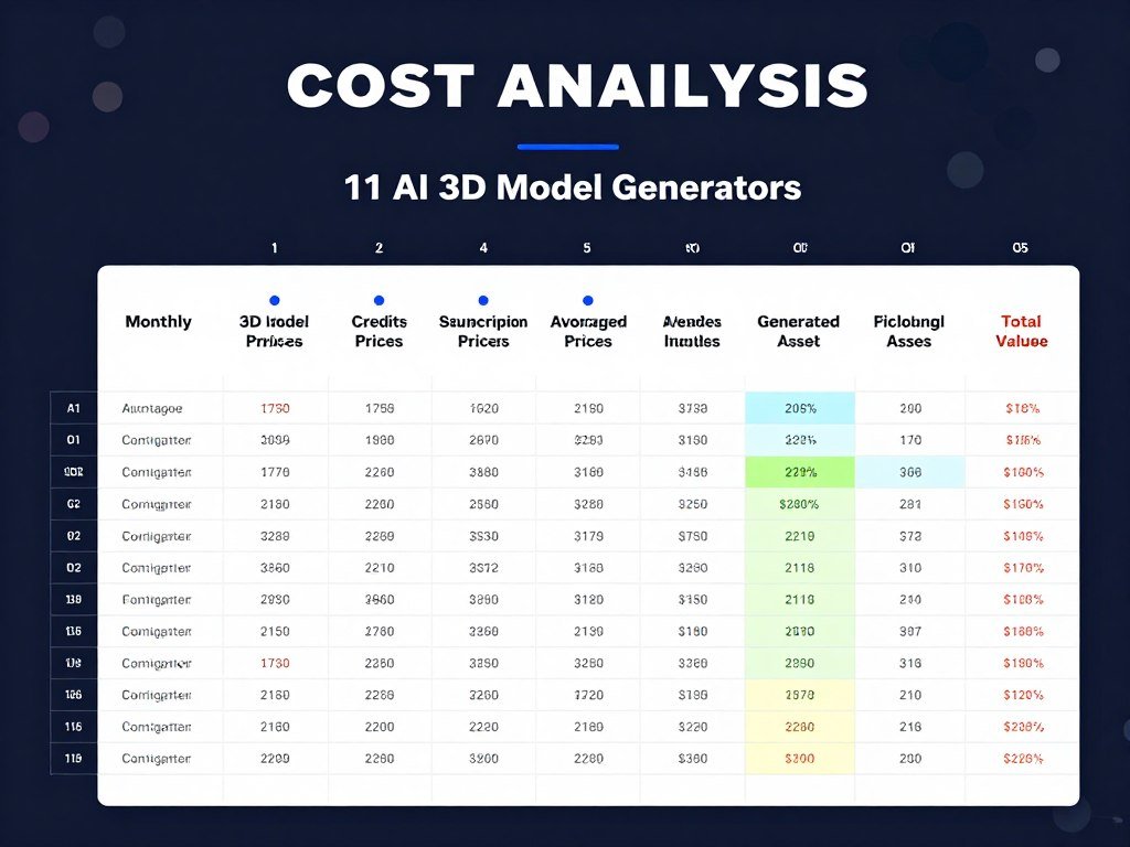 Comparison chart showing cost-per-asset calculations for different AI 3D model generators