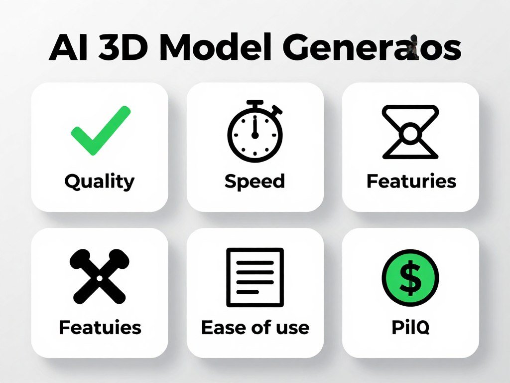 Detailed evaluation criteria chart for AI 3D Model Generators showing quality metrics and scoring system