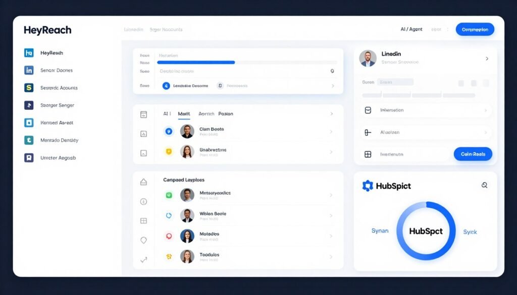 HeyReach platform showing multi-account rotation and agency management features