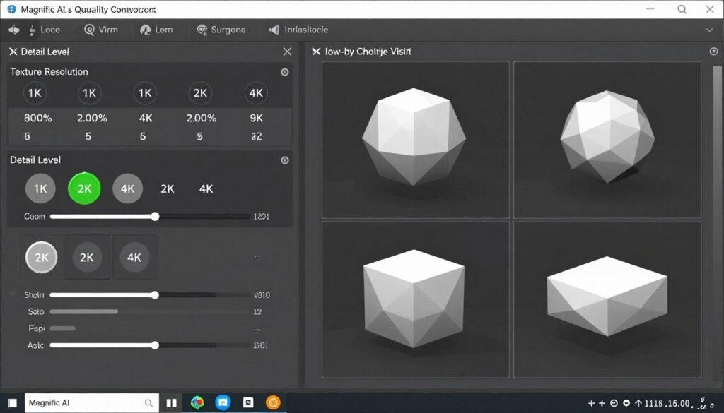 Magnific AI geometry and texture quality control settings interface