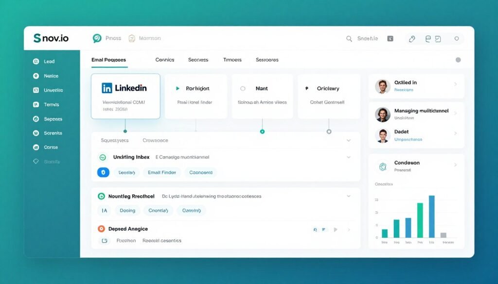 Snov.io platform showing multichannel LinkedIn and email campaign interface