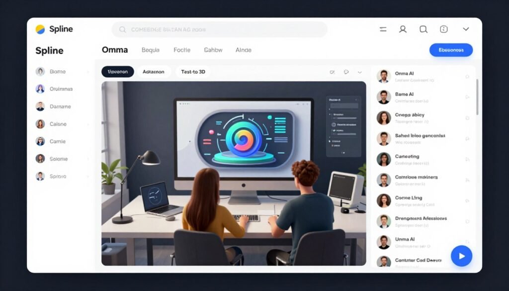 Spline browser-based interface with real-time collaboration and interactive 3D scene