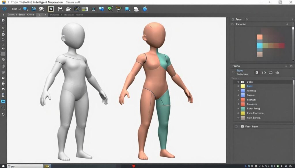 Tripo AI intelligent segmentation feature separating complex 3D model into editable parts